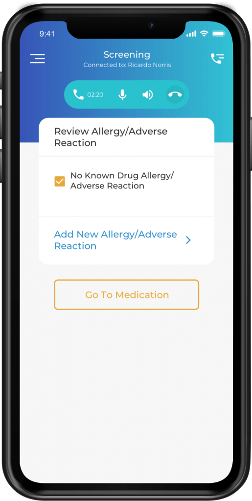Patient has no known drug allergy or adverse reactions