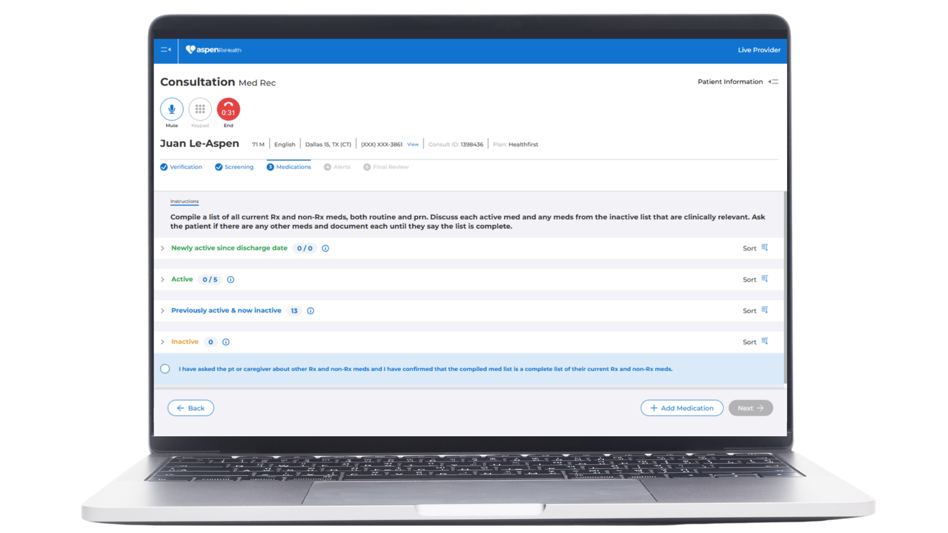 Aspen RxHealth MTM platform displayed on laptop screen