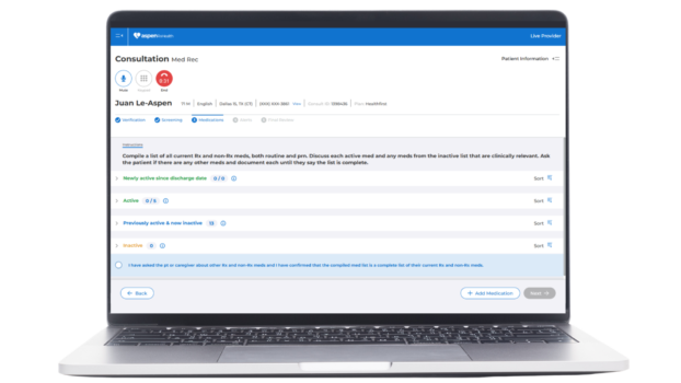 Aspen RxHealth MTM platform displayed on laptop screen
